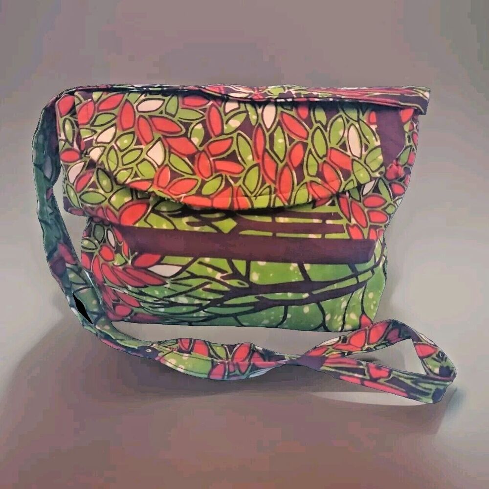 Aya Fair Trade Small Crossbody Retro Green Cotton Snap Close